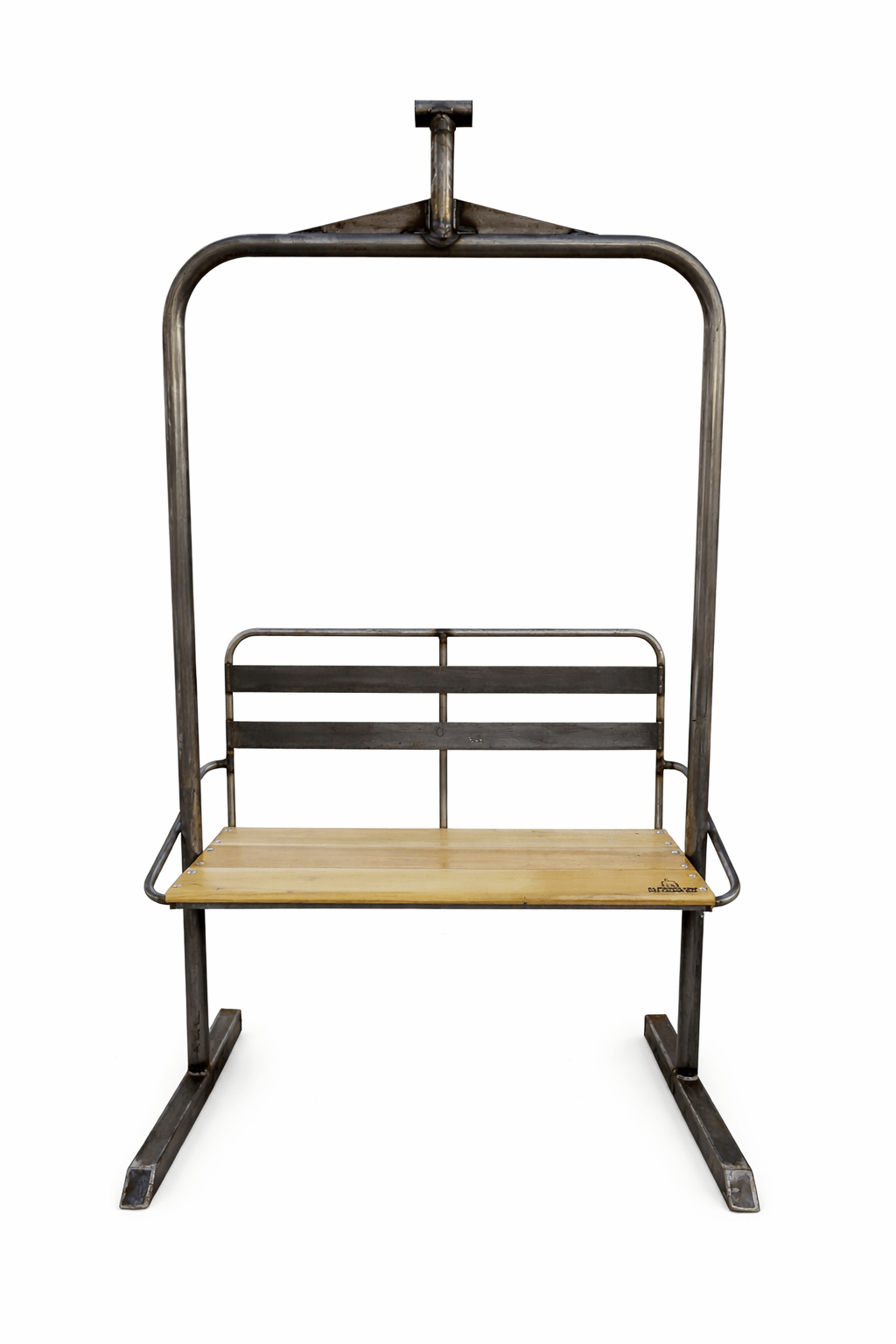 Unpainted 2-seater ski lift chair raw steel DIY finish, Après Decor - Alpenglow Ski Chair Co.