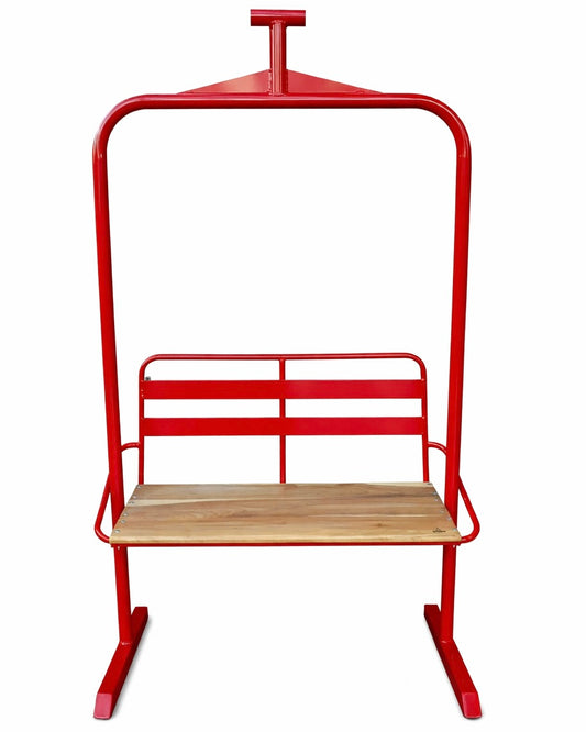 Custom powder coated ski lift chair 2-seater handmade furniture - Alpenglow Ski Chair Co.