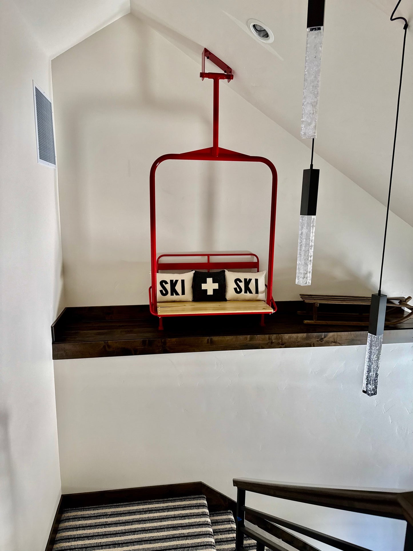 Custom ski lift bench apres ski decor statement piece