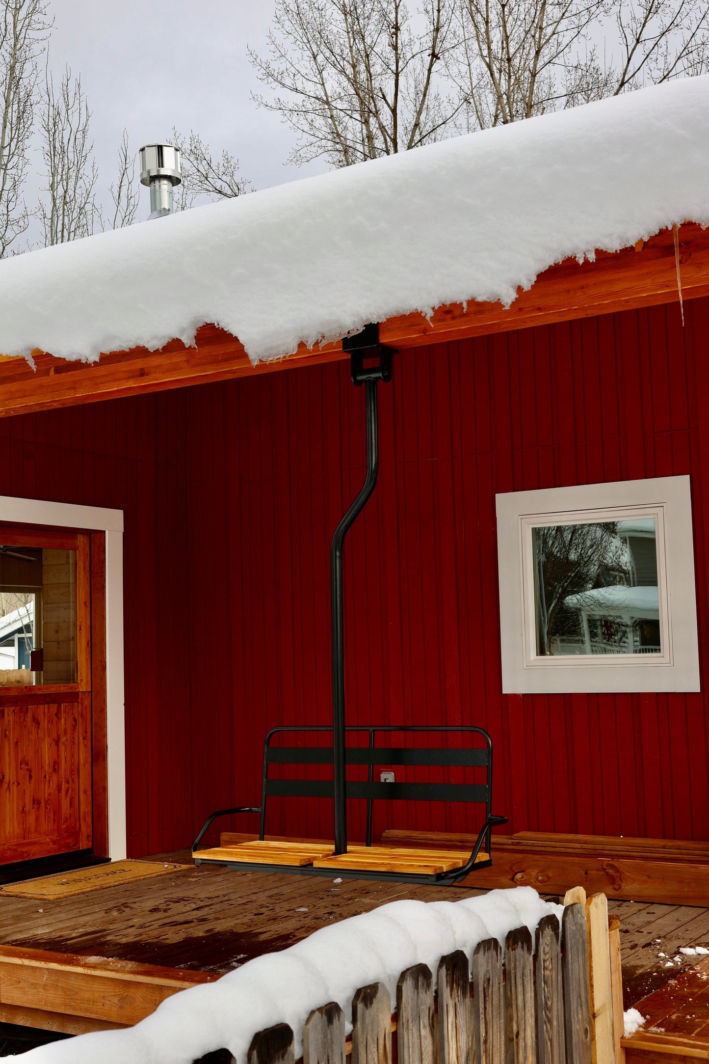 Swinging Riblet ski chairlift bench custom powder coat - Alpenglow Ski Chair Co.