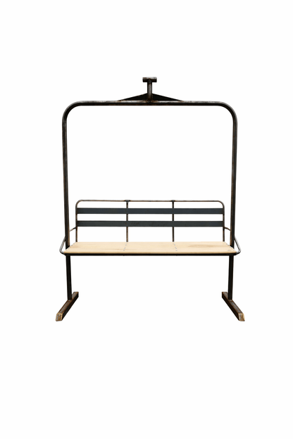 Handmade ski lift chair bench furniture with steel frame and natural wood seat