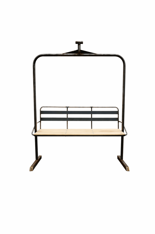 Handmade ski lift chair bench furniture with steel frame and natural wood seat