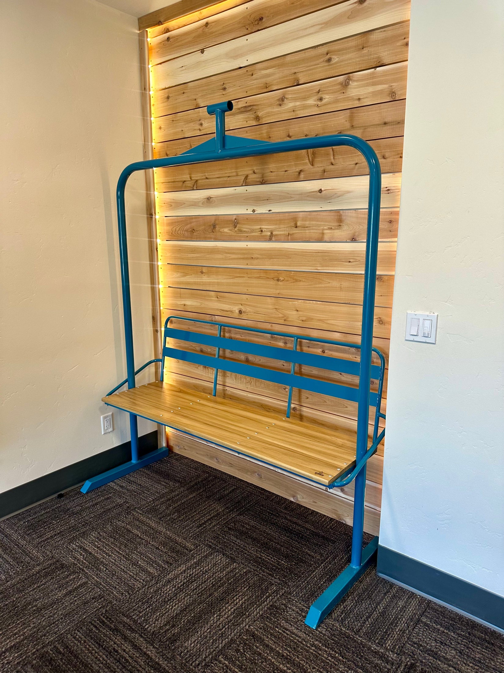 Ski Lift Chair - 3 Seater, Powder Coated Stoke & Embr Mini Stoves