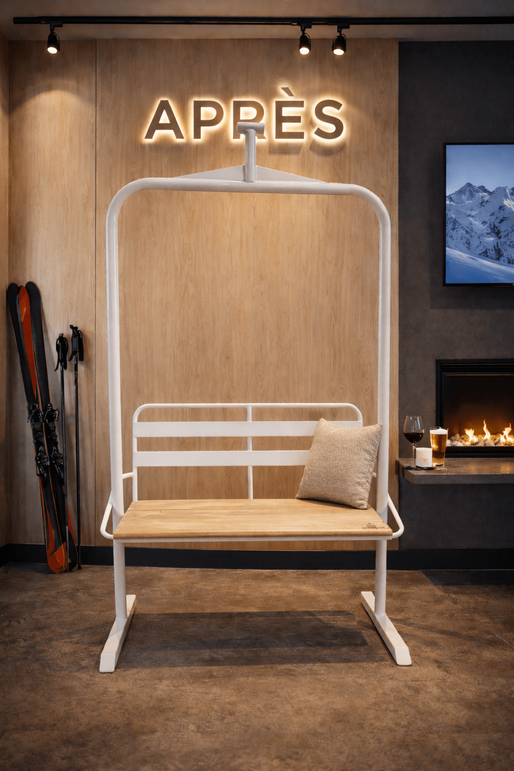 Ski lift chair bench 2-seater powder coated black steel - Alpenglow Ski Chair Co.