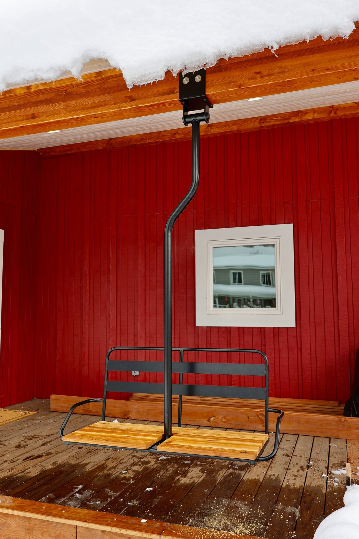 Swinging Riblet ski chairlift bench custom powder coat - Alpenglow Ski Chair Co.